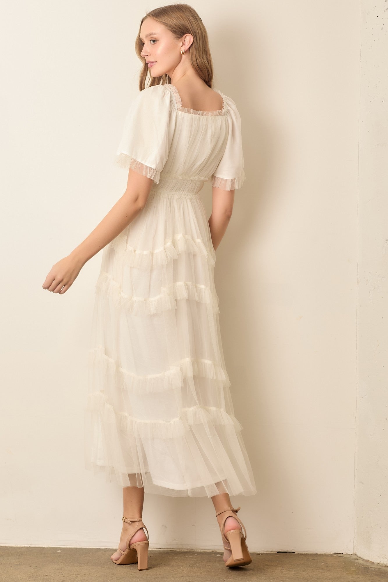 Sheer Ruffle Tulle Maxi Dress