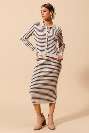 Strip Ribbed Sweater Set