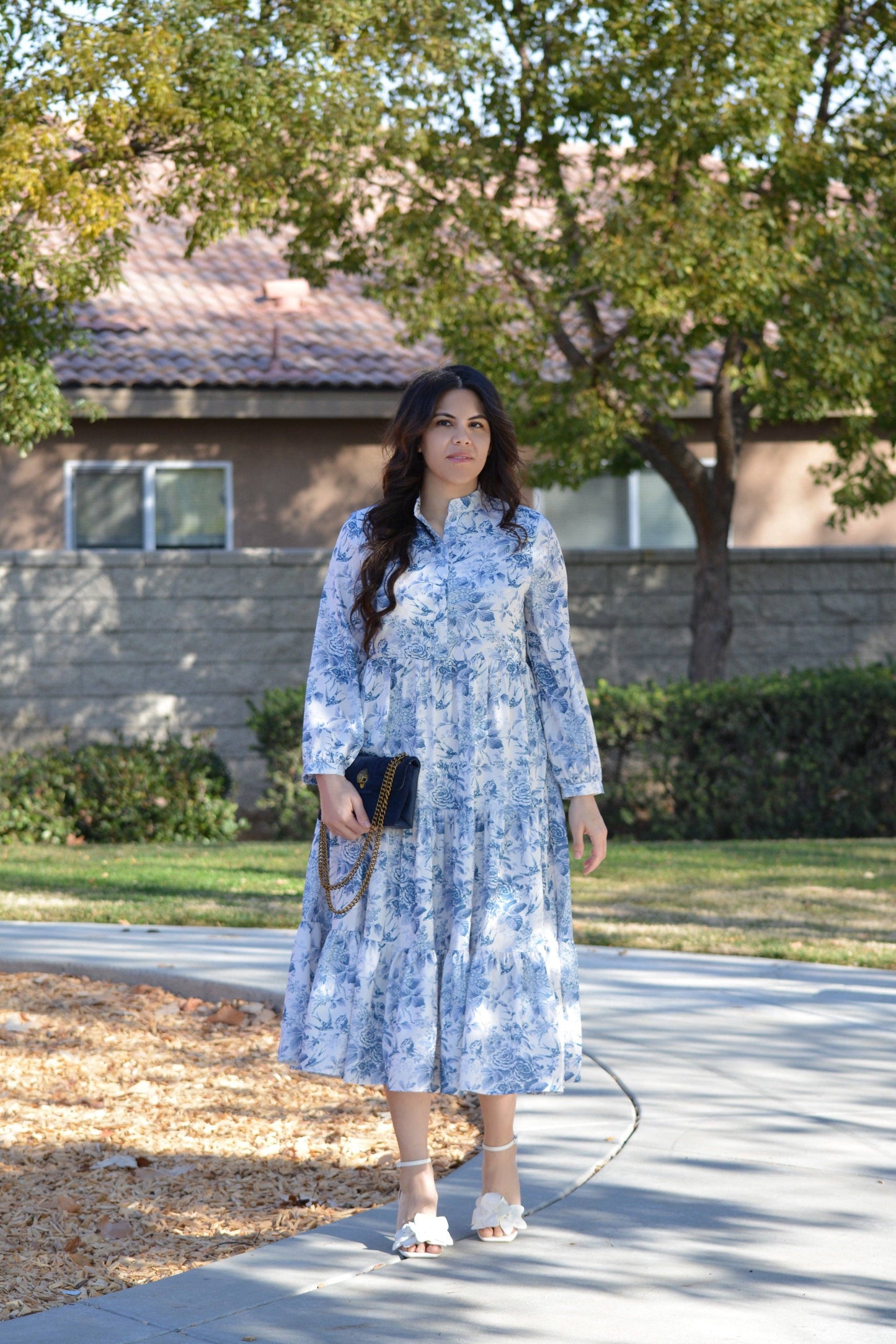Areti Blue Floral Midi Dress