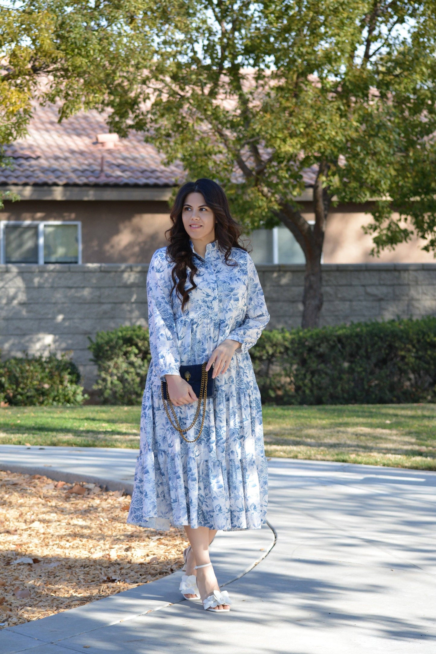 Areti Blue Floral Midi Dress