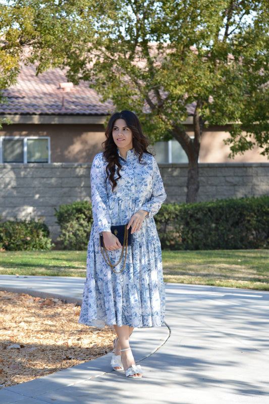 Areti Blue Floral Midi Dress