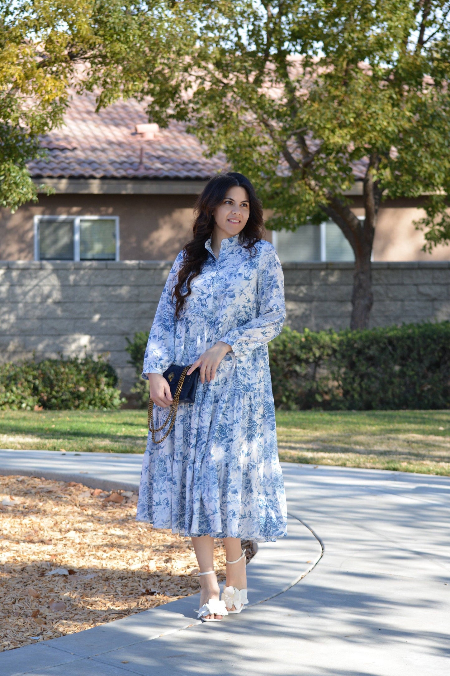 Areti Blue Floral Midi Dress