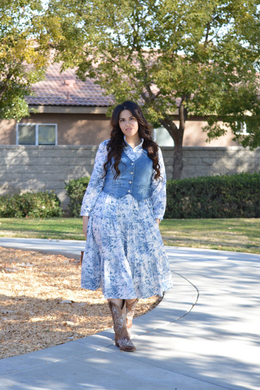 Areti Blue Floral Midi Dress