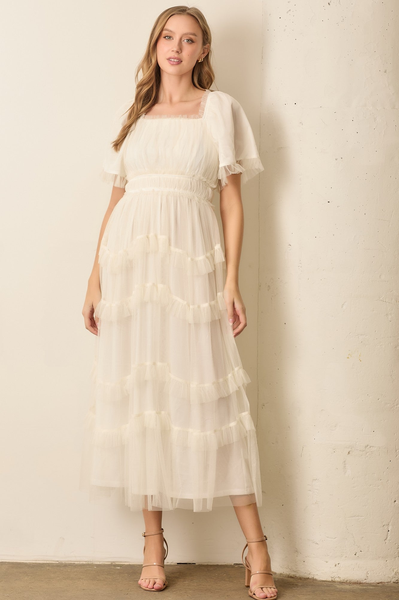 Sheer Ruffle Tulle Maxi Dress